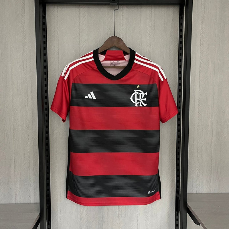 Camisa Flamengo I 23/24 s/n° Torcedor Adidas Masculina - Vermelho+Preto