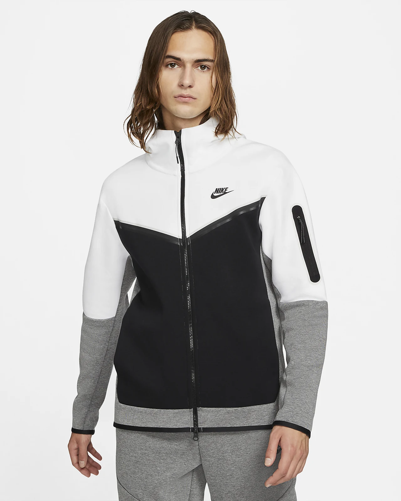 Conjunto Nike Tech Fleece Preto, Branco e Cinza